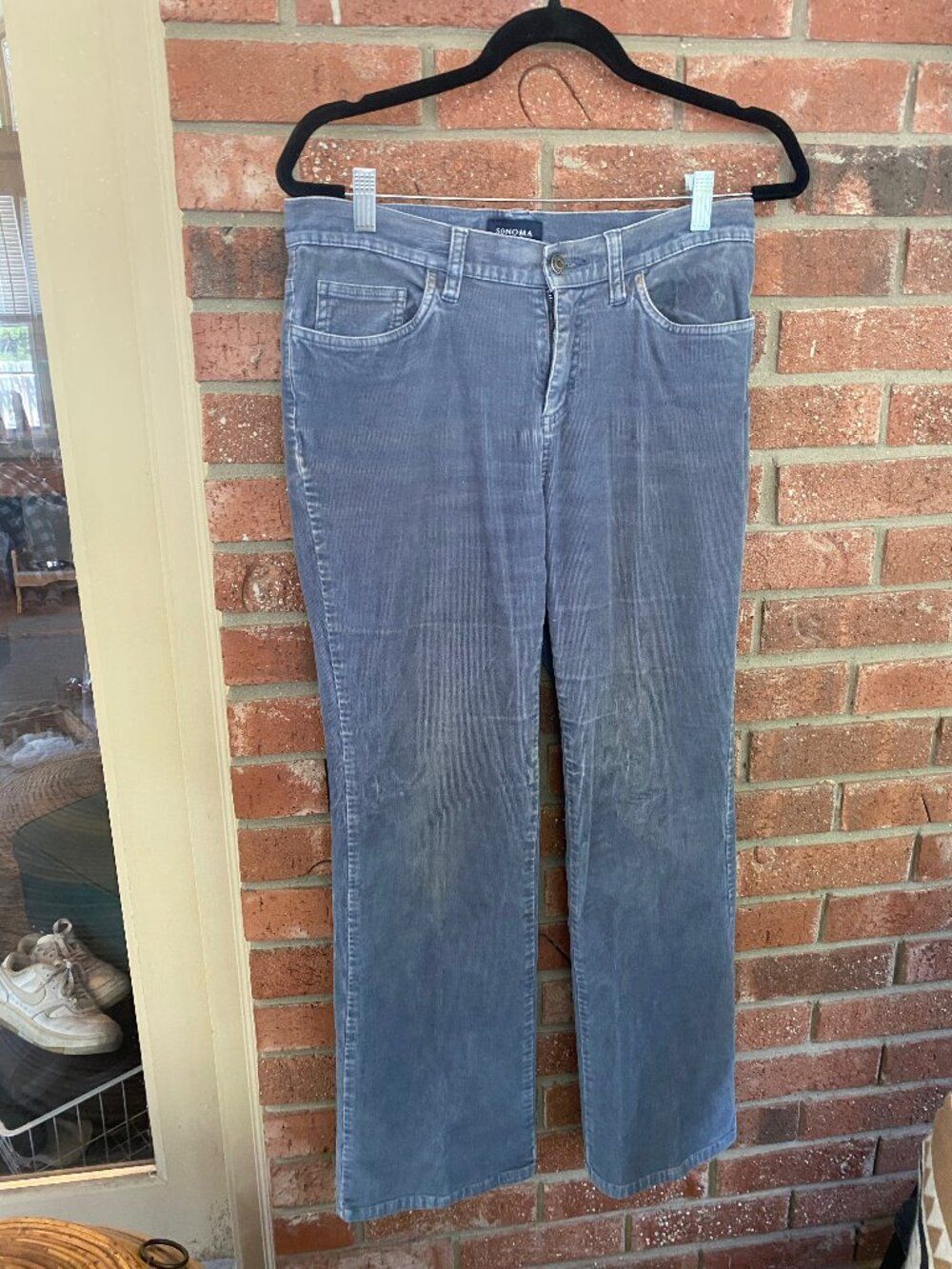 Sonoma Blue Gray Corduroy Pants 12S Petite Stretch Straight Leg